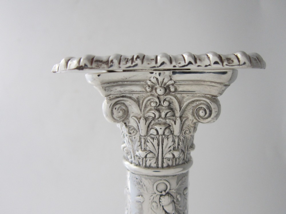 Antique Victorian Sterling Silver Candlesticks - 1893 View V