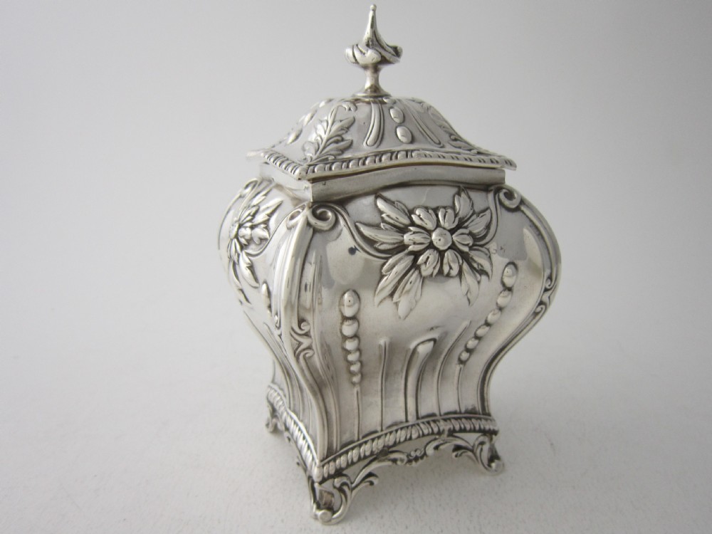 Antique Edwardian Sterling Silver Tea Caddy - 1901 View II