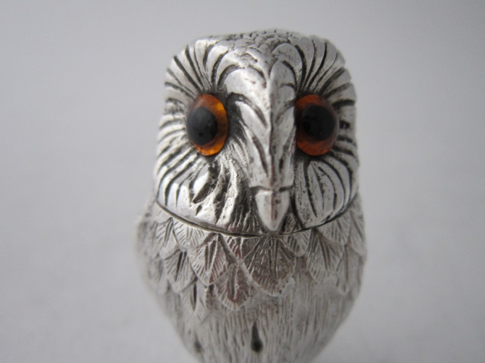 Elizabeth II Sterling Silver Owl Salt & Pepper Shakers - 1958 View VI