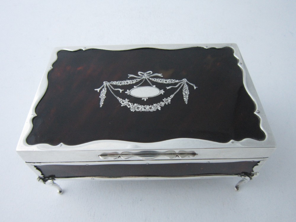 Antique George V Sterling Silver & Tortoiseshell Trinket Box - 1918