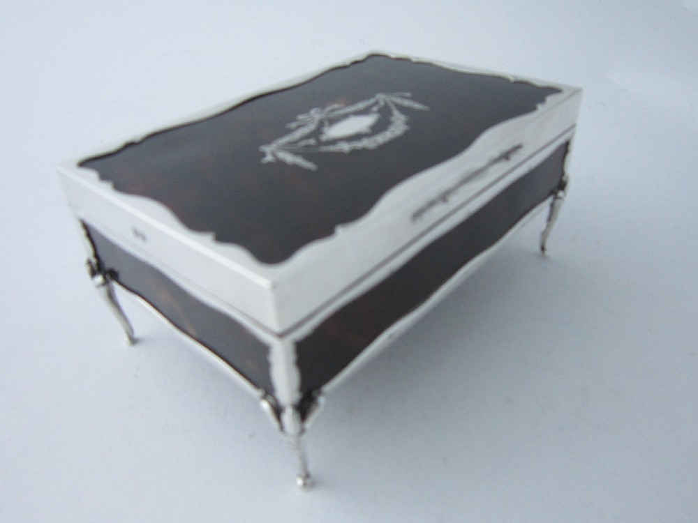 Antique George V Sterling Silver & Tortoiseshell Trinket Box - 1918 View II