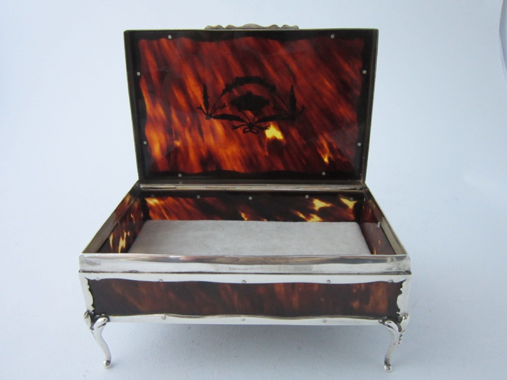 Antique George V Sterling Silver & Tortoiseshell Trinket Box - 1918 View III