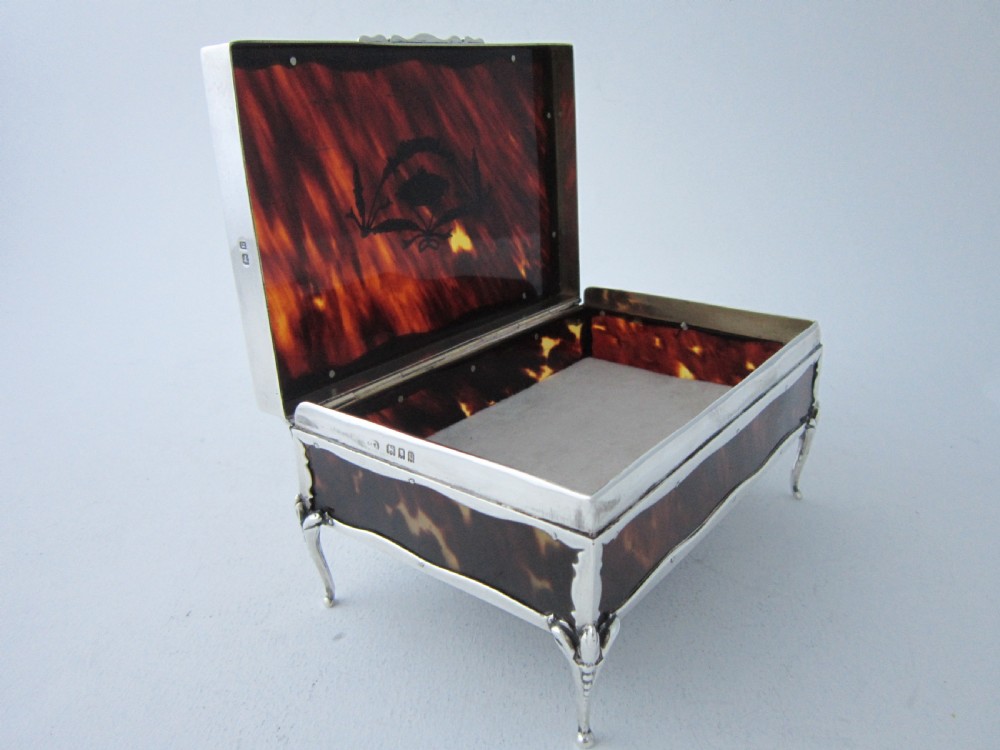 Antique George V Sterling Silver & Tortoiseshell Trinket Box - 1918 View IV