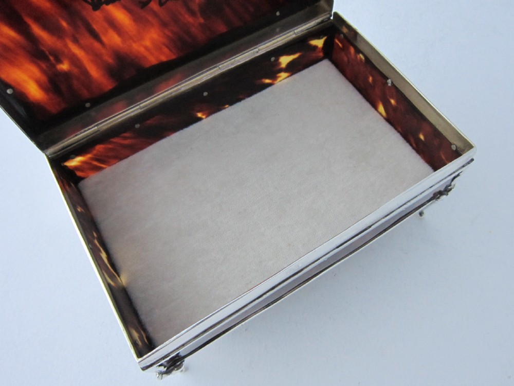 Antique George V Sterling Silver & Tortoiseshell Trinket Box - 1918 View IX