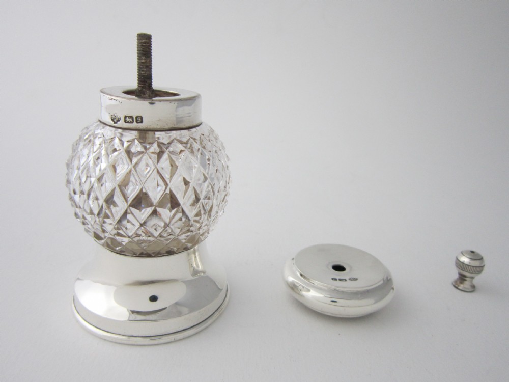 Antique Edwardian Sterling Silver & Glass Pepper Grinder - 1910 View V