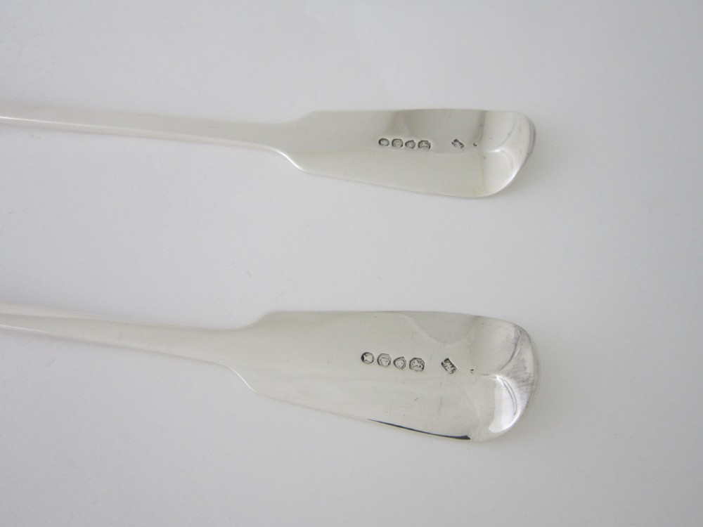 Antique Victorian Sterling Silver Fiddle Pattern Basting/Serving Spoons - 1838 View VI