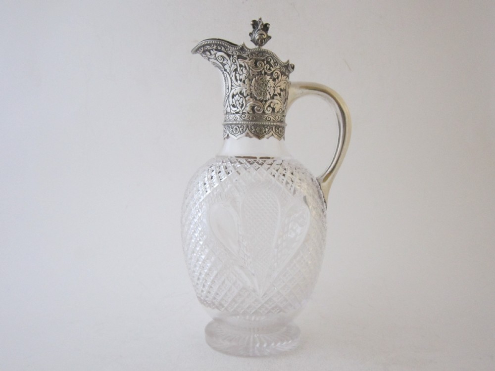 Antique Victorian Sterling Silver & Glass Claret Jug - 1891