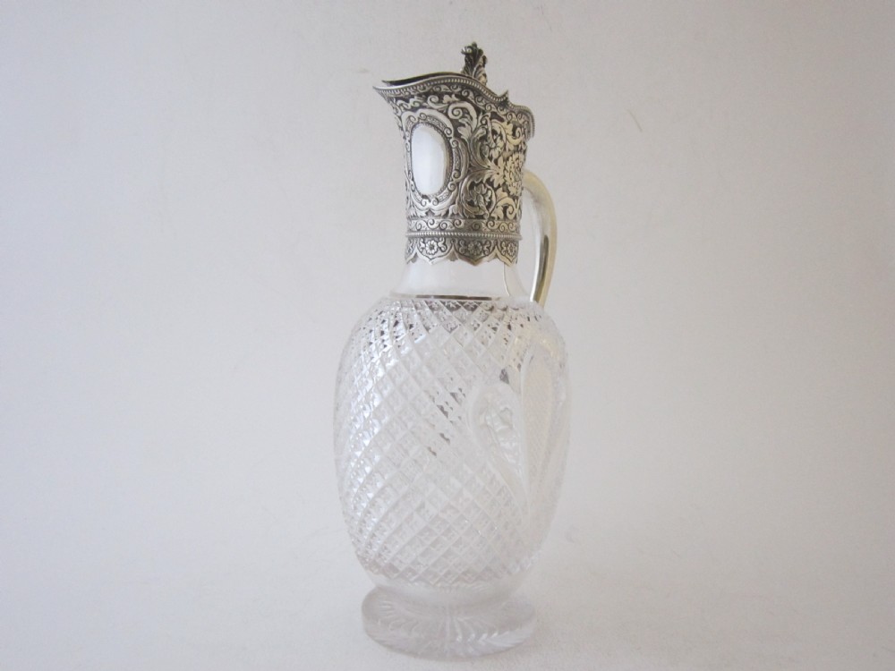 Antique Victorian Sterling Silver & Glass Claret Jug - 1891 View II