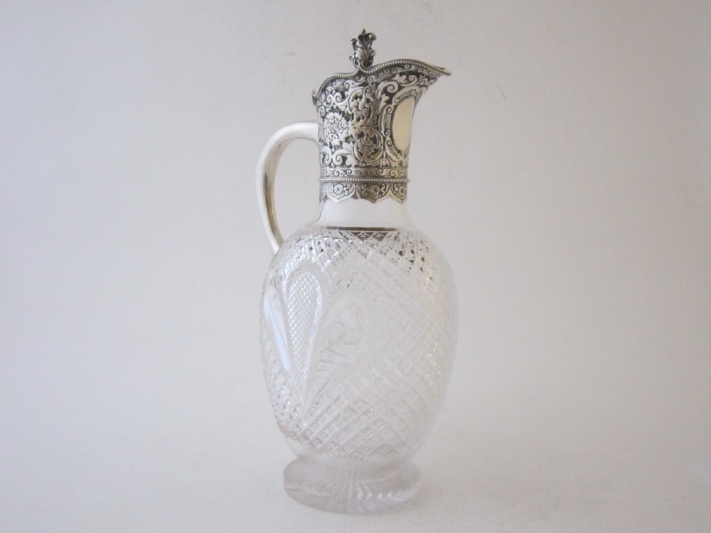 Antique Victorian Sterling Silver & Glass Claret Jug - 1891 View III