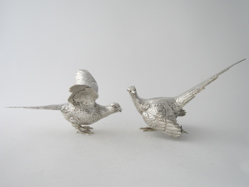 Pair of Garrard Sterling Silver Cast Pheasants - 1969