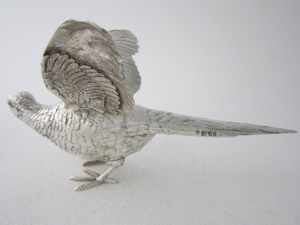 Pair of Garrard Sterling Silver Cast Pheasants - 1969 View X