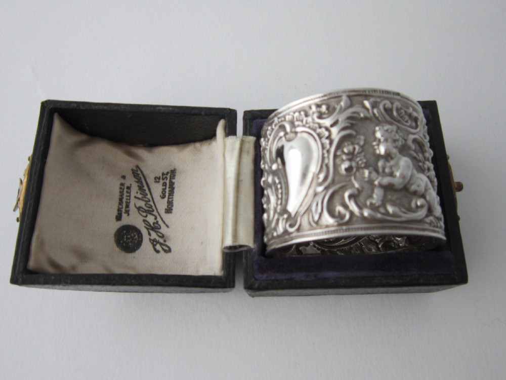 Antique Victorian Sterling Silver Cherubs Napkin Ring - 1896
