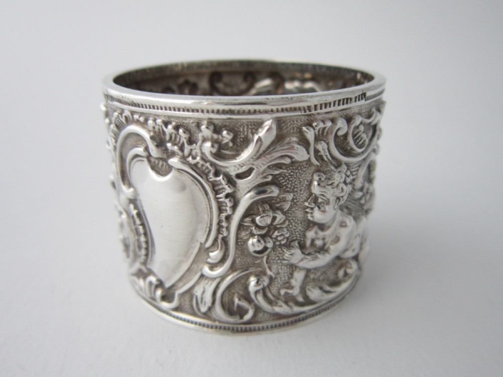 Antique Victorian Sterling Silver Cherubs Napkin Ring - 1896 View III