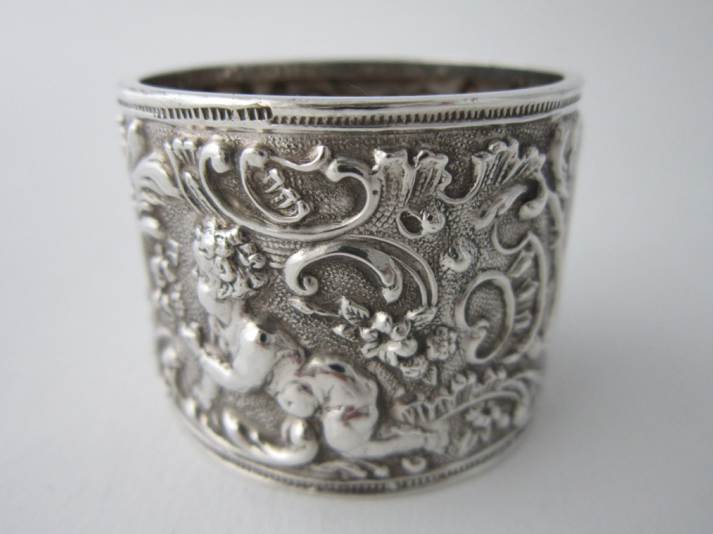Antique Victorian Sterling Silver Cherubs Napkin Ring - 1896 View IV