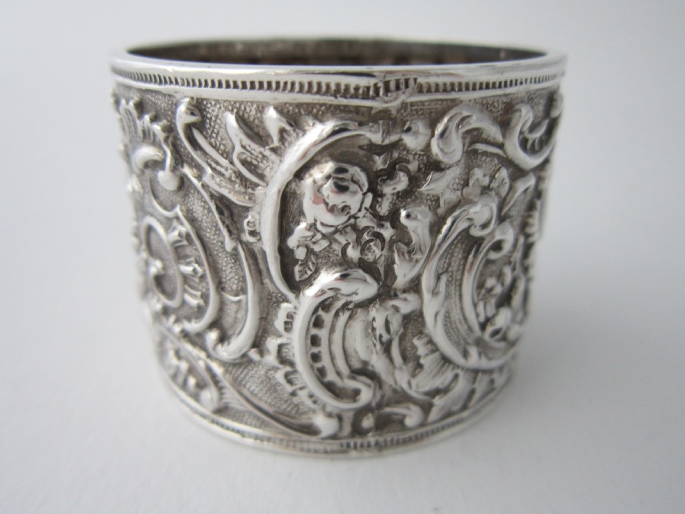 Antique Victorian Sterling Silver Cherubs Napkin Ring - 1896 View V