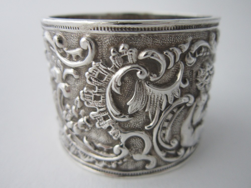 Antique Victorian Sterling Silver Cherubs Napkin Ring - 1896 View VI