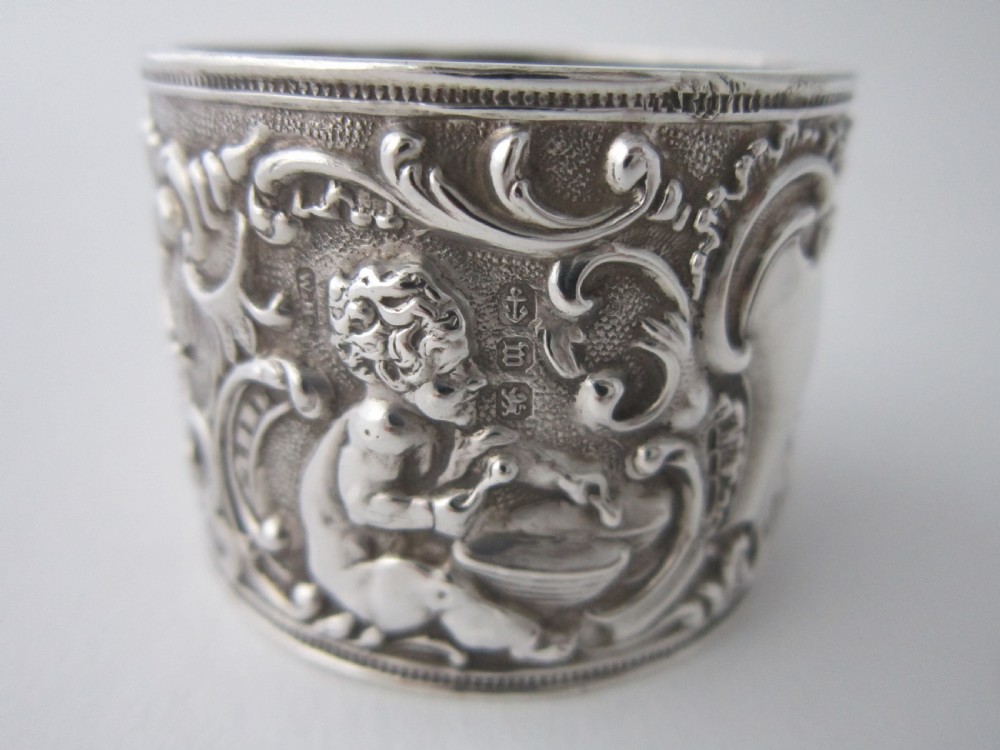 Antique Victorian Sterling Silver Cherubs Napkin Ring - 1896 View VII