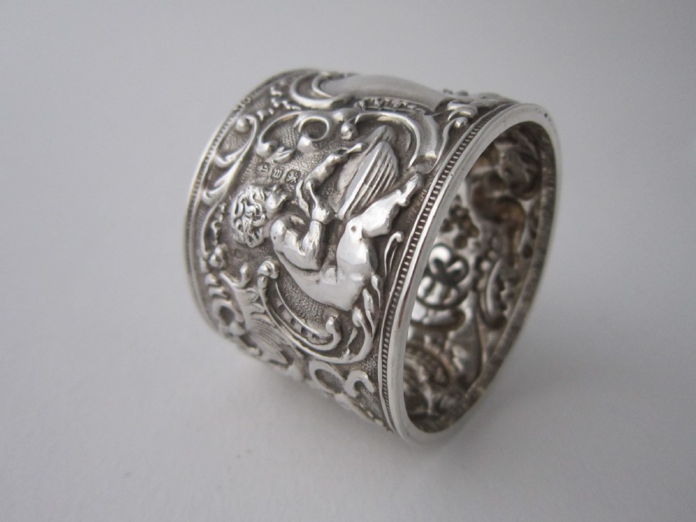 Antique Victorian Sterling Silver Cherubs Napkin Ring - 1896 View VIII