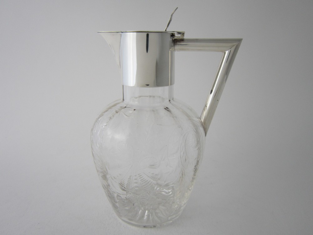 Antique Edwardian Sterling Silver & Glass Claret Jug - 1907