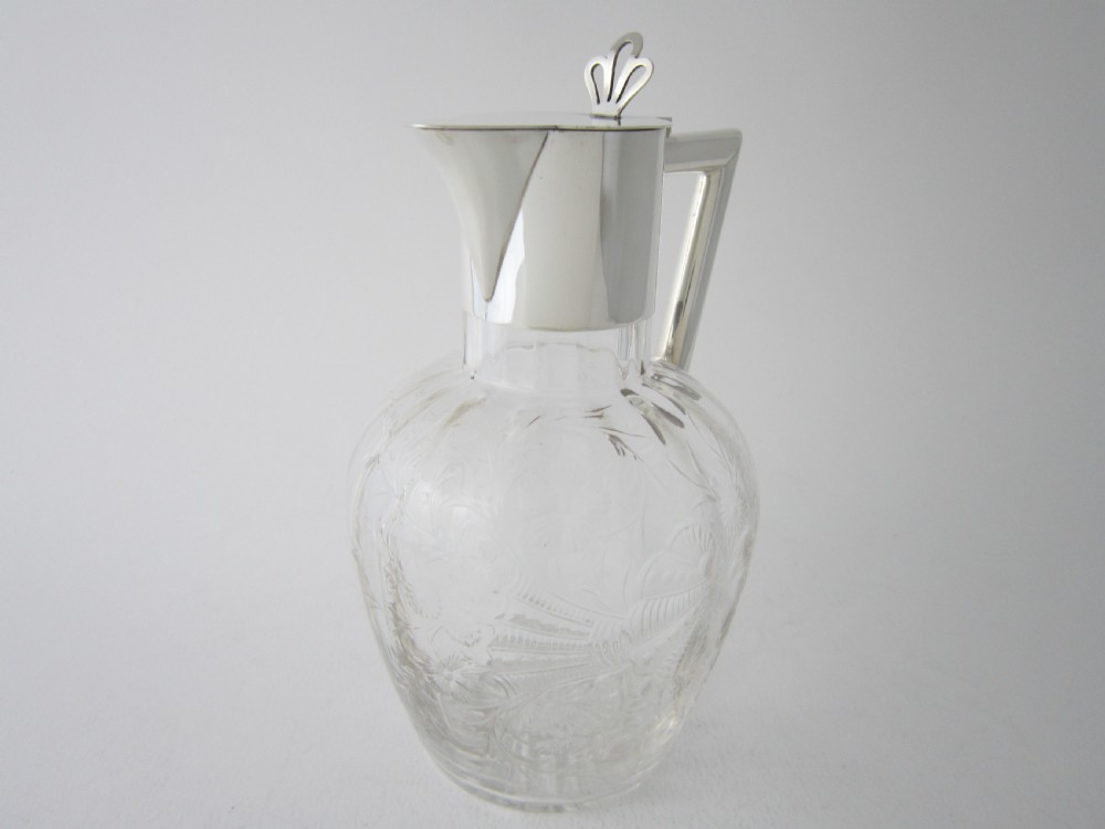 Antique Edwardian Sterling Silver & Glass Claret Jug - 1907 View II