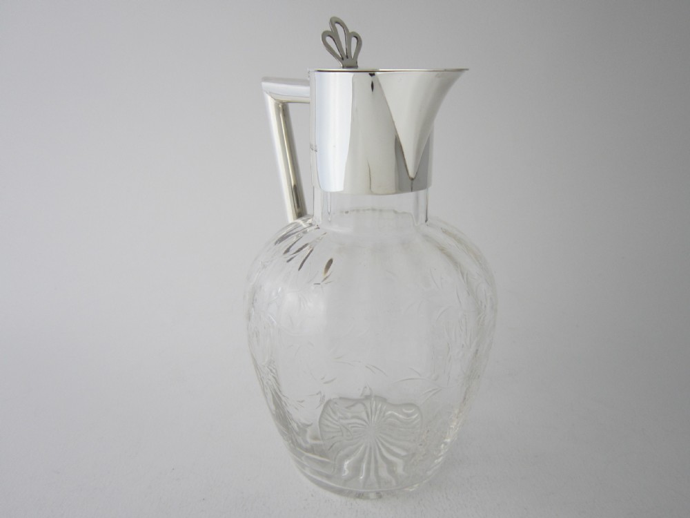 Antique Edwardian Sterling Silver & Glass Claret Jug - 1907 View III