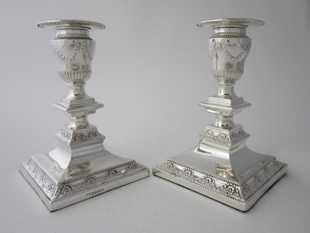 A Pair of Antique Victorian Sterling Silver Candlesticks - 1873  View III