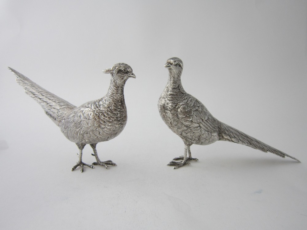 Pair of Elizabeth II Sterling Silver Cast Pheasants - 1968