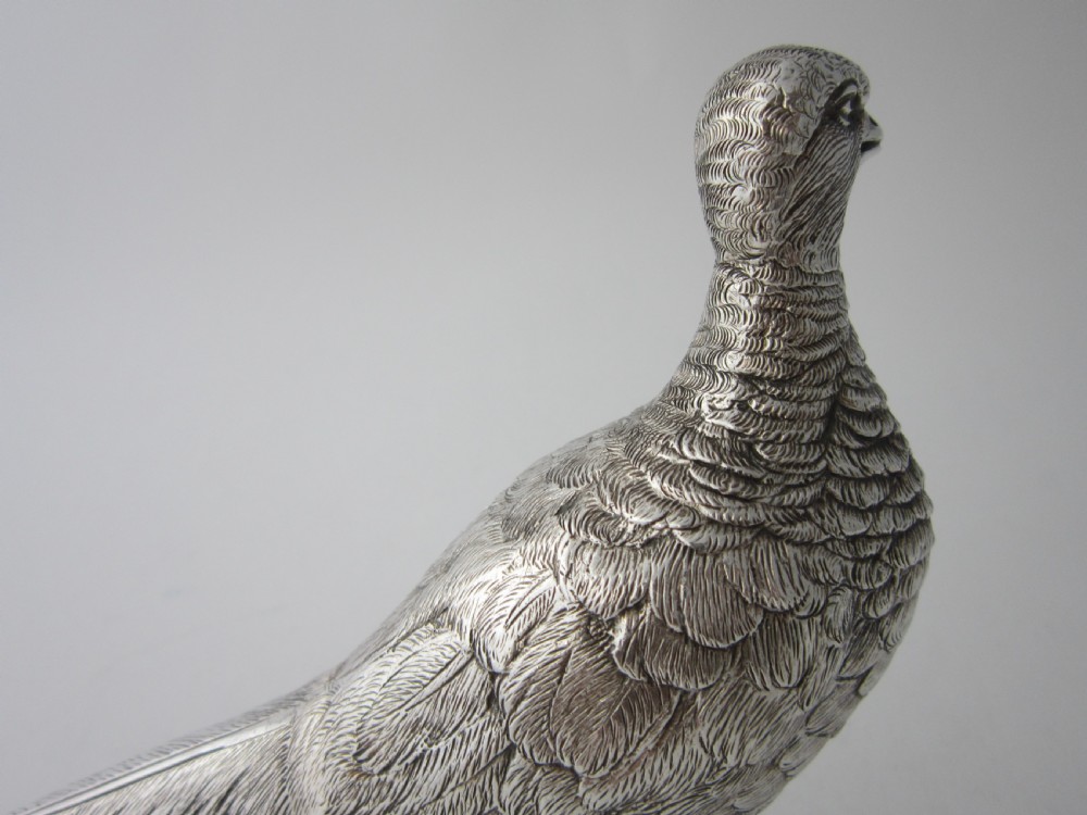 Pair of Elizabeth II Sterling Silver Cast Pheasants - 1968 View III