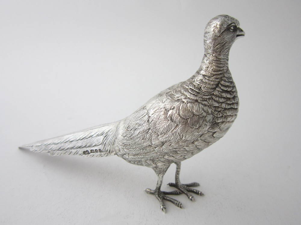 Pair of Elizabeth II Sterling Silver Cast Pheasants - 1968 View V