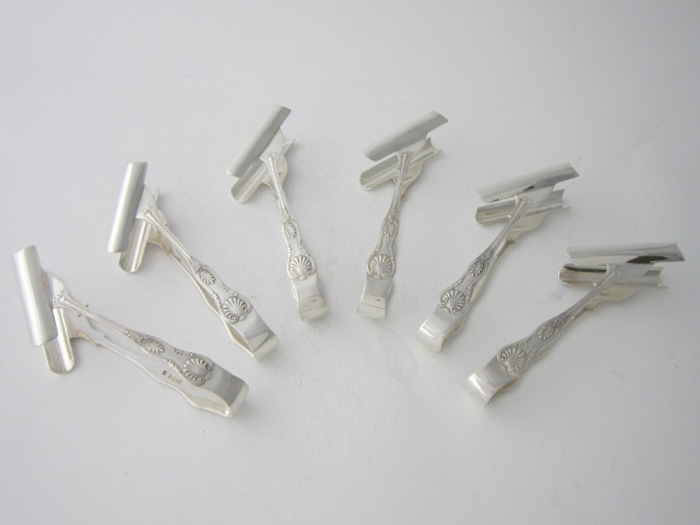 Set of 6 Elizabeth II Sterling Silver King's Pattern Individual Asparagus Holders - 1961