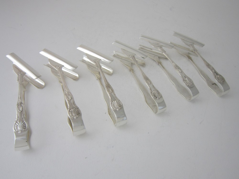 Set of 6 Elizabeth II Sterling Silver King's Pattern Individual Asparagus Holders - 1961 View IV