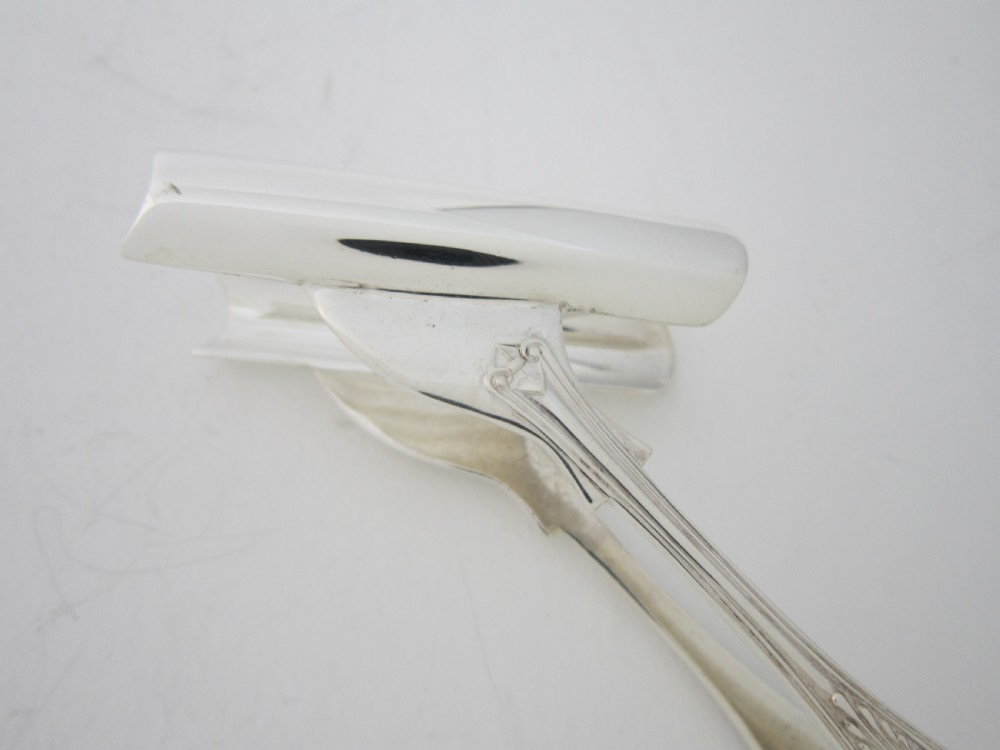 Set of 6 Elizabeth II Sterling Silver King's Pattern Individual Asparagus Holders - 1961 View V