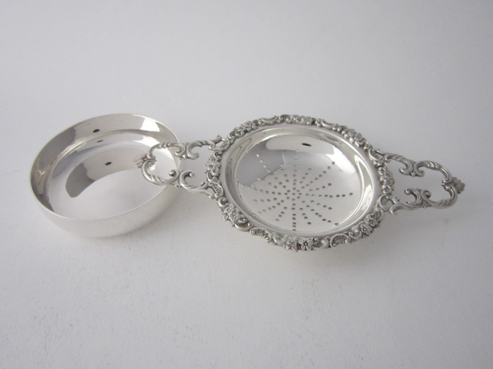 Heavy Elizabeth II Sterling Silver Tea Strainer - 1958 View II
