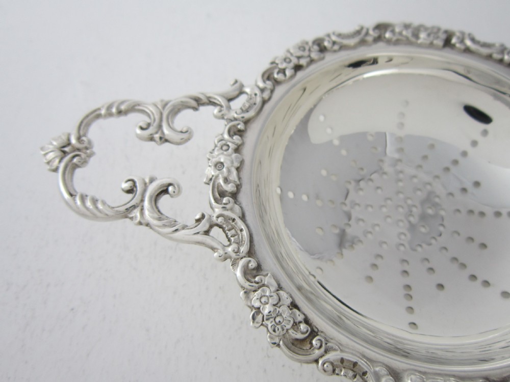 Heavy Elizabeth II Sterling Silver Tea Strainer - 1958 View III