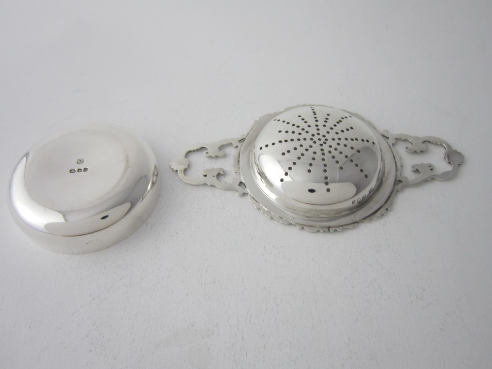 Heavy Elizabeth II Sterling Silver Tea Strainer - 1958 View IV