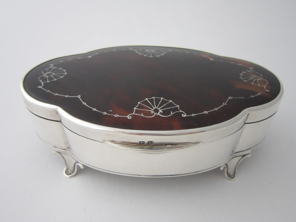 Antique George V Sterling Silver & Tortoiseshell Trinket Box - 1924