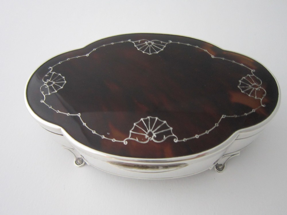 Antique George V Sterling Silver & Tortoiseshell Trinket Box - 1924 View II