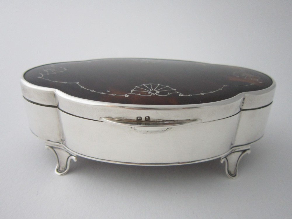 Antique George V Sterling Silver & Tortoiseshell Trinket Box - 1924 View III