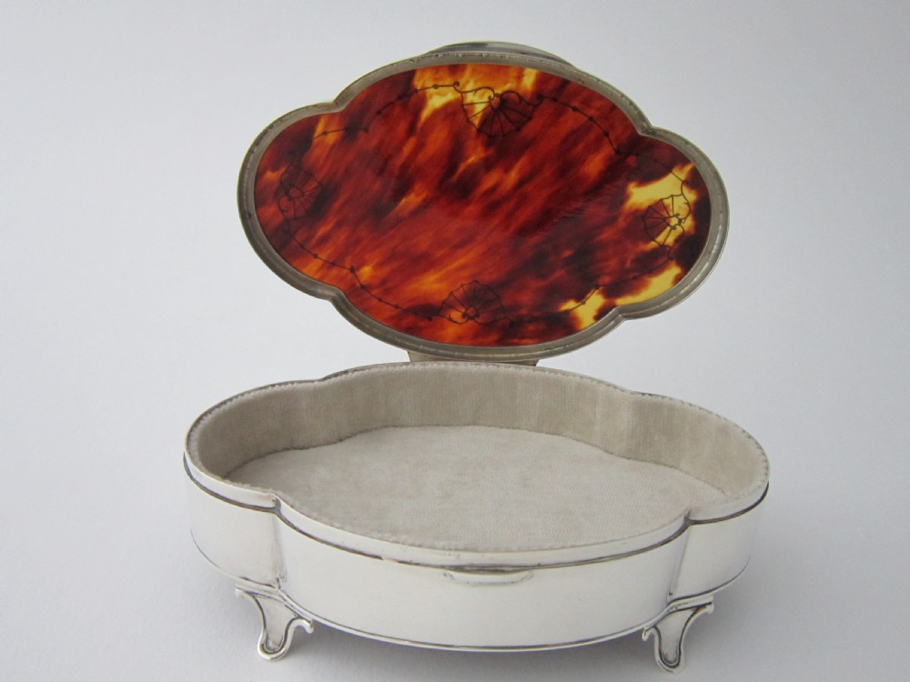 Antique George V Sterling Silver & Tortoiseshell Trinket Box - 1924 View IV