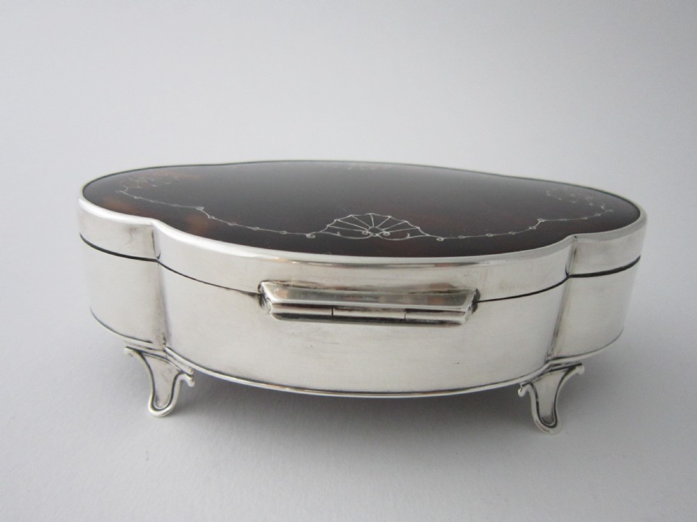 Antique George V Sterling Silver & Tortoiseshell Trinket Box - 1924 View VI