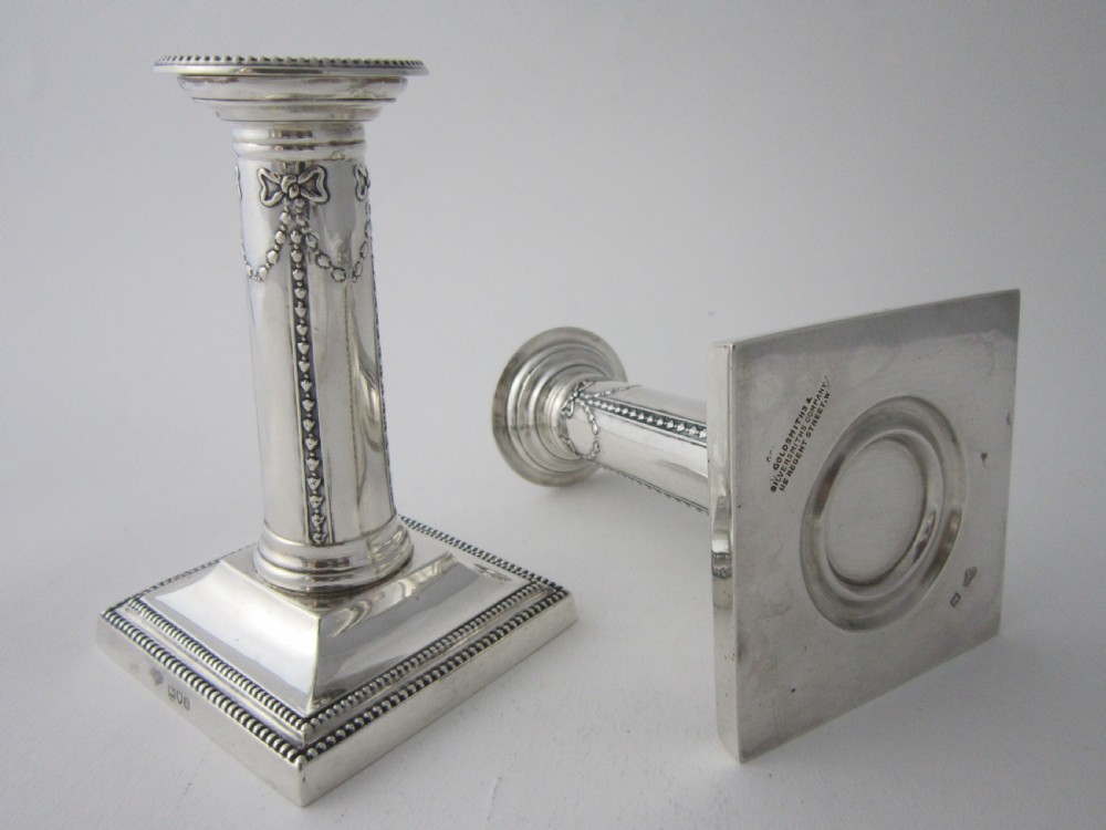 Antique Edwardian Sterling Silver Candlesticks - 1910 View II