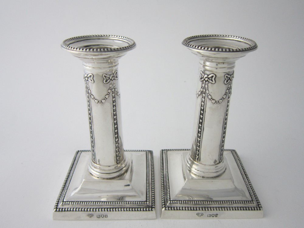 Antique Edwardian Sterling Silver Candlesticks - 1910 View III