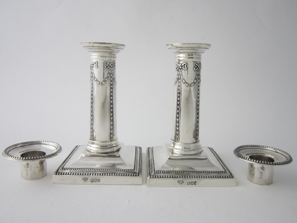 Antique Edwardian Sterling Silver Candlesticks - 1910 View IV
