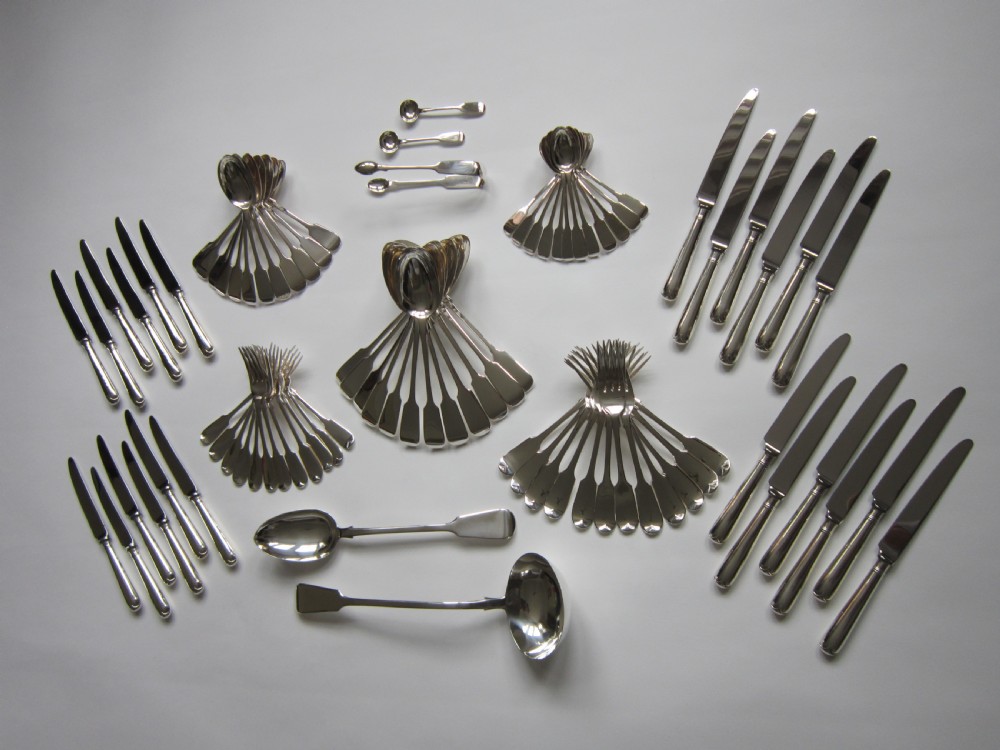 Antique Victorian Sterling Silver Fiddle Pattern Canteen of Cutlery for 12 persons - 1872 View II