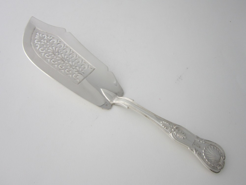 Irish Antique Victorian Sterling Silver Kings Pattern Fish Slice - 