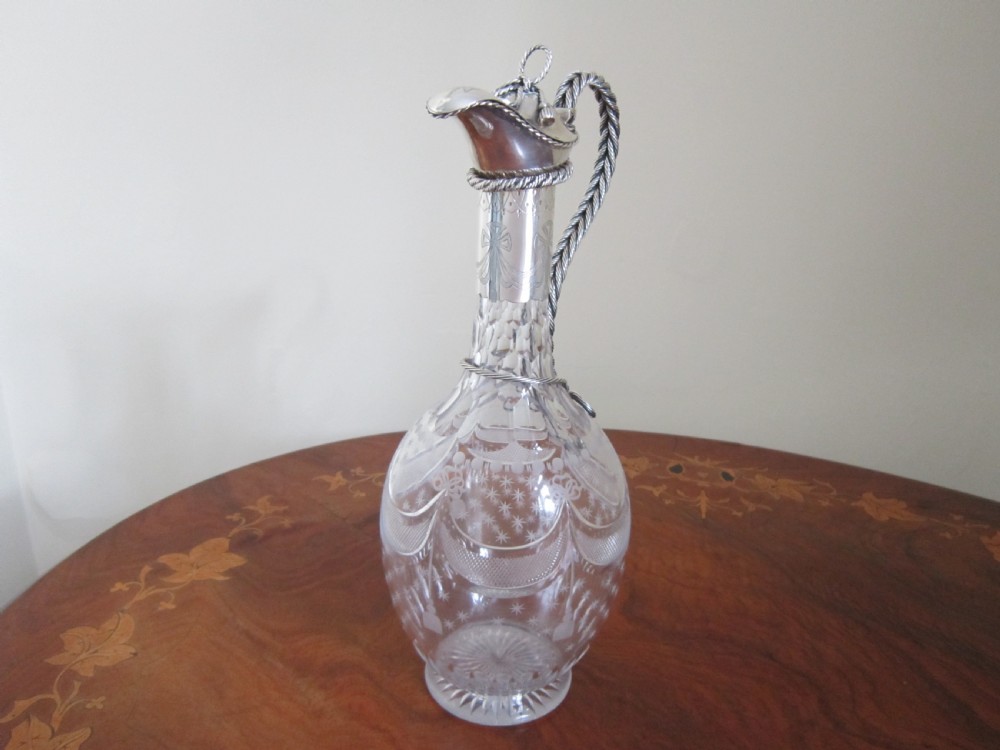 Antique Victorian Sterling Silver & Glass Claret Jug - 1868 View II