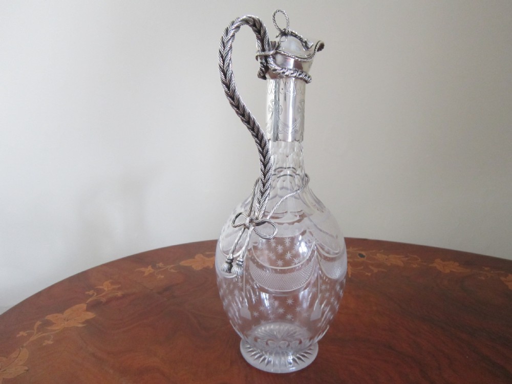 Antique Victorian Sterling Silver & Glass Claret Jug - 1868 View III