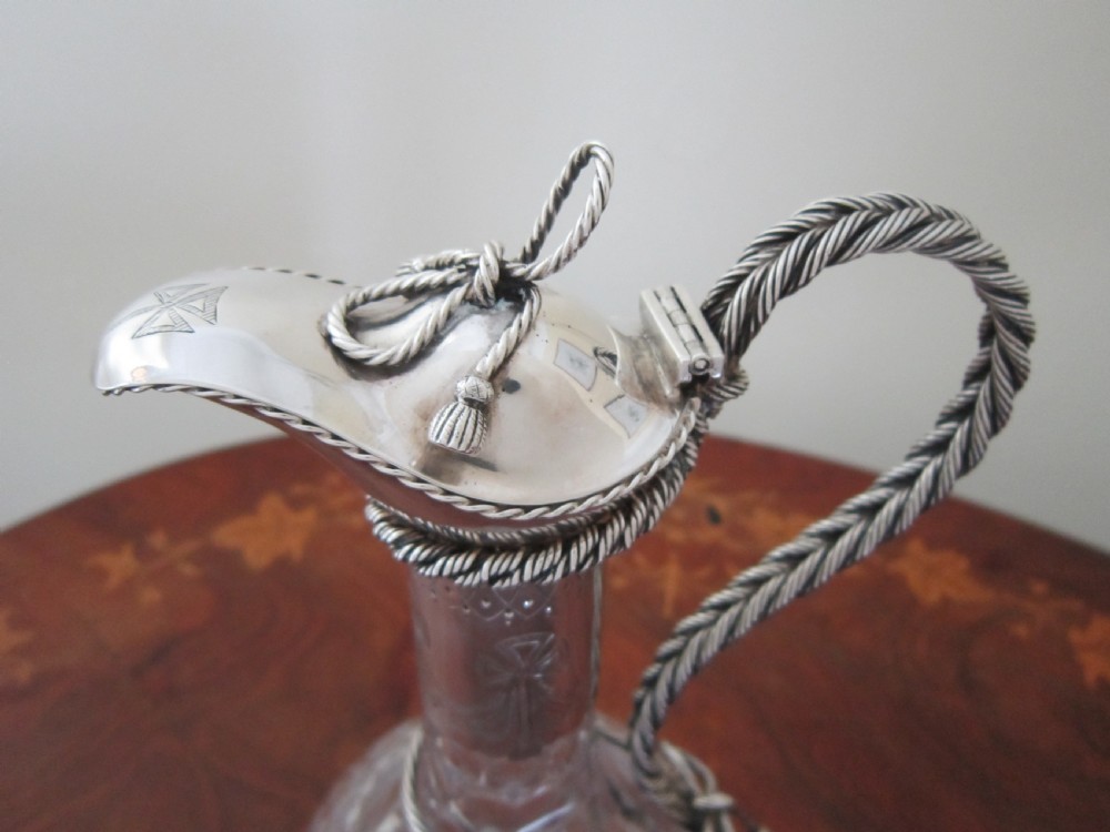 Antique Victorian Sterling Silver & Glass Claret Jug - 1868 View IV