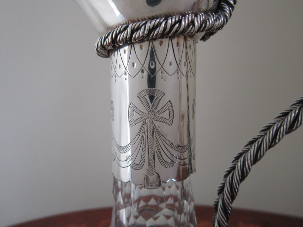 Antique Victorian Sterling Silver & Glass Claret Jug - 1868 View V