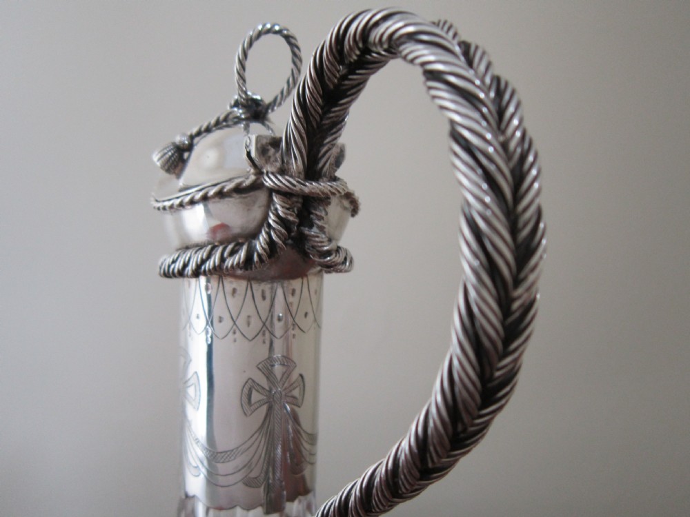 Antique Victorian Sterling Silver & Glass Claret Jug - 1868 View VI